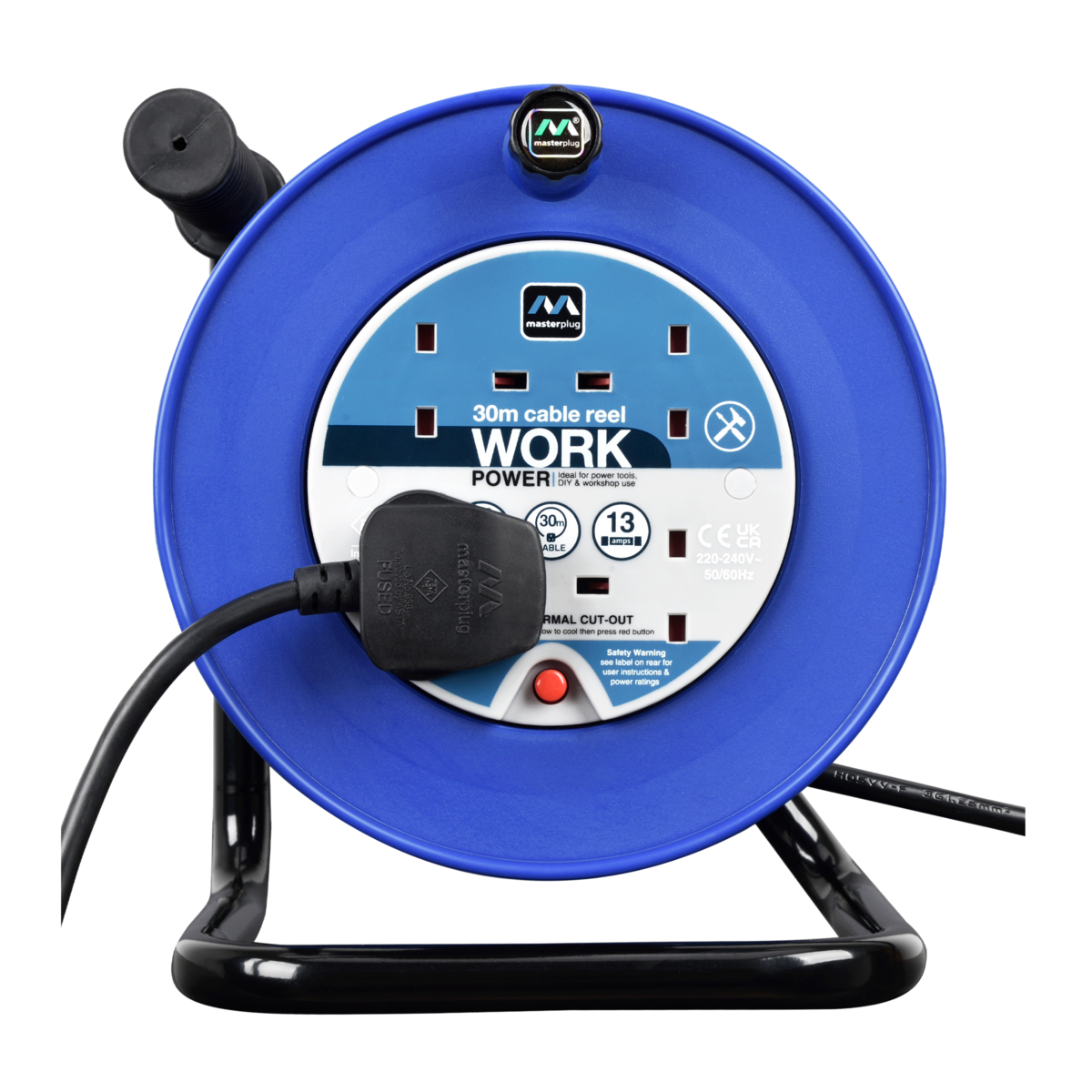 Masterplug 4 Socket Open Cable Reel 30m Blue