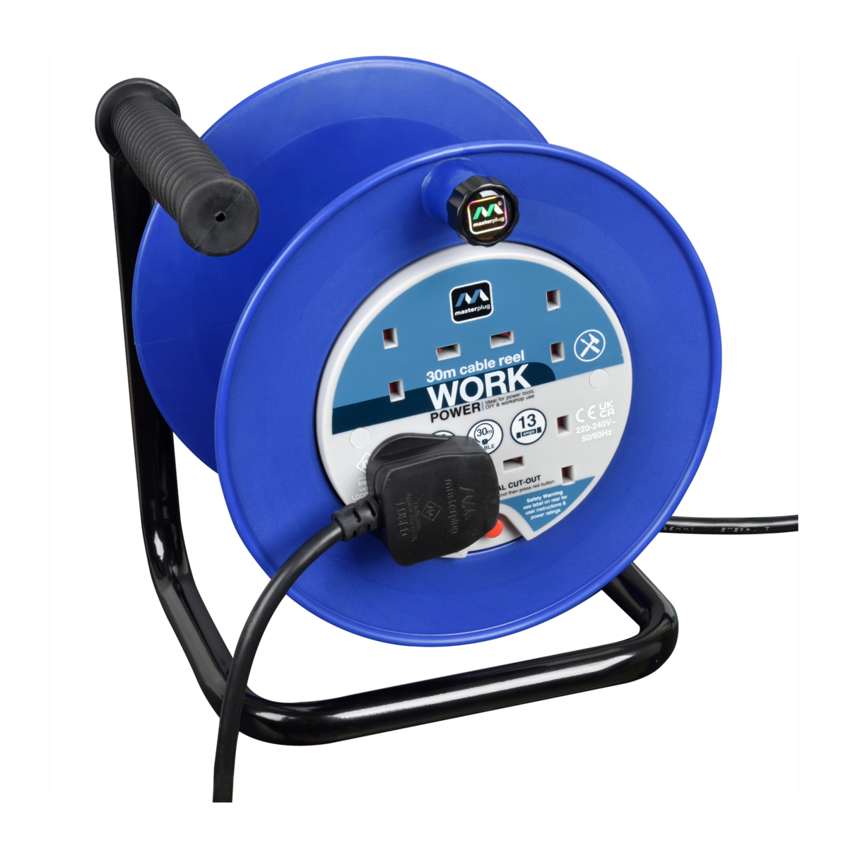 Masterplug 4 Socket Open Cable Reel 30m Blue