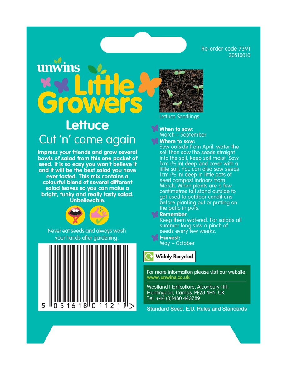 Unwins Little Growers Lettuce Cut And Come Again Seeds